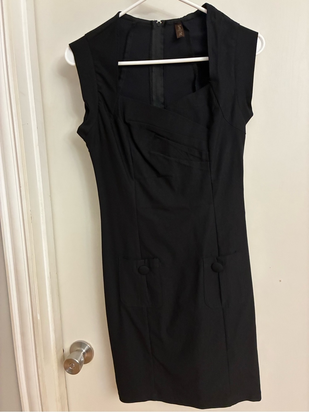 Lovely Day Black Midi Sheath Dress with Button Pocket Detail